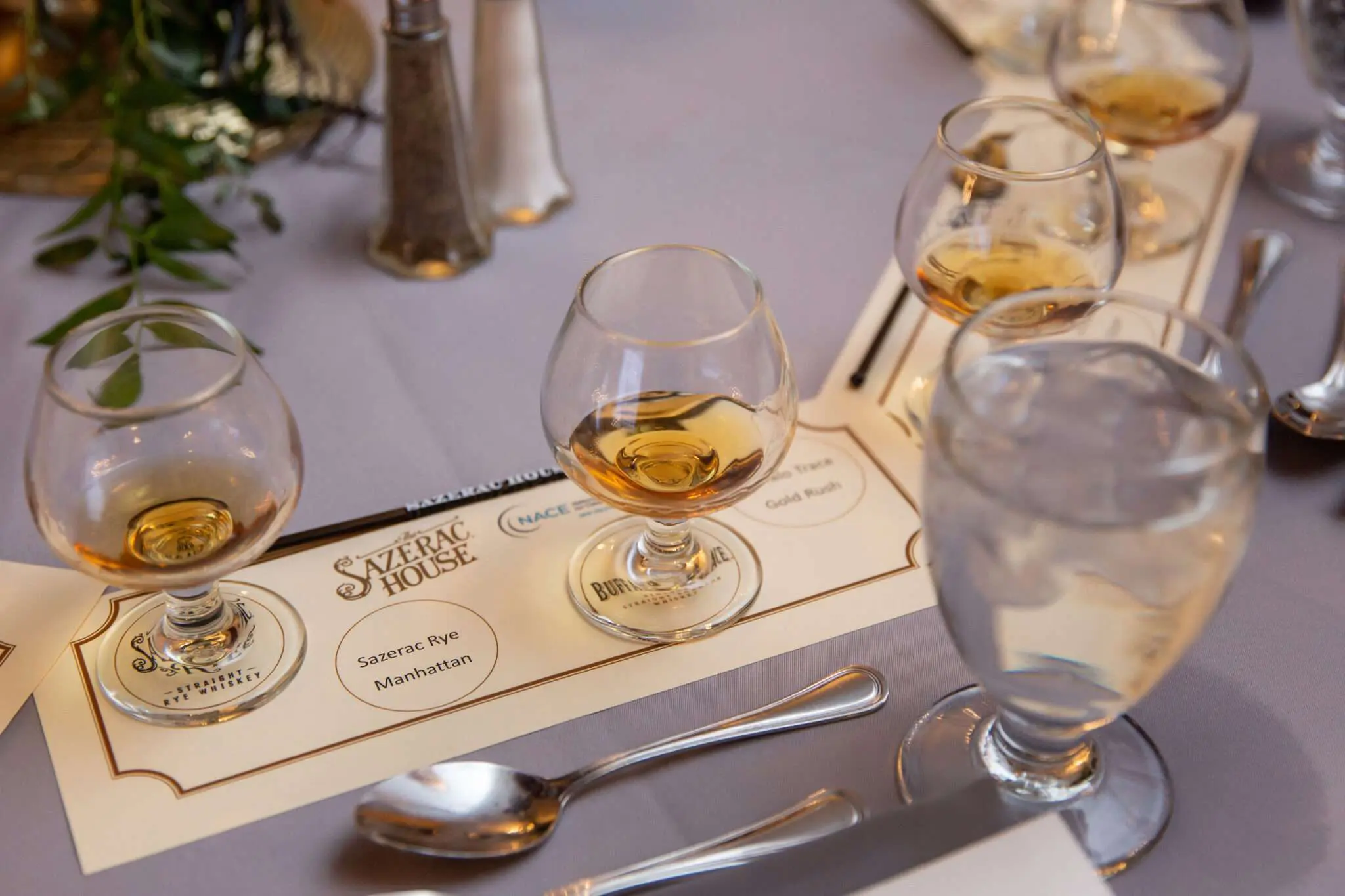 drinks in glasses at Sazerac house