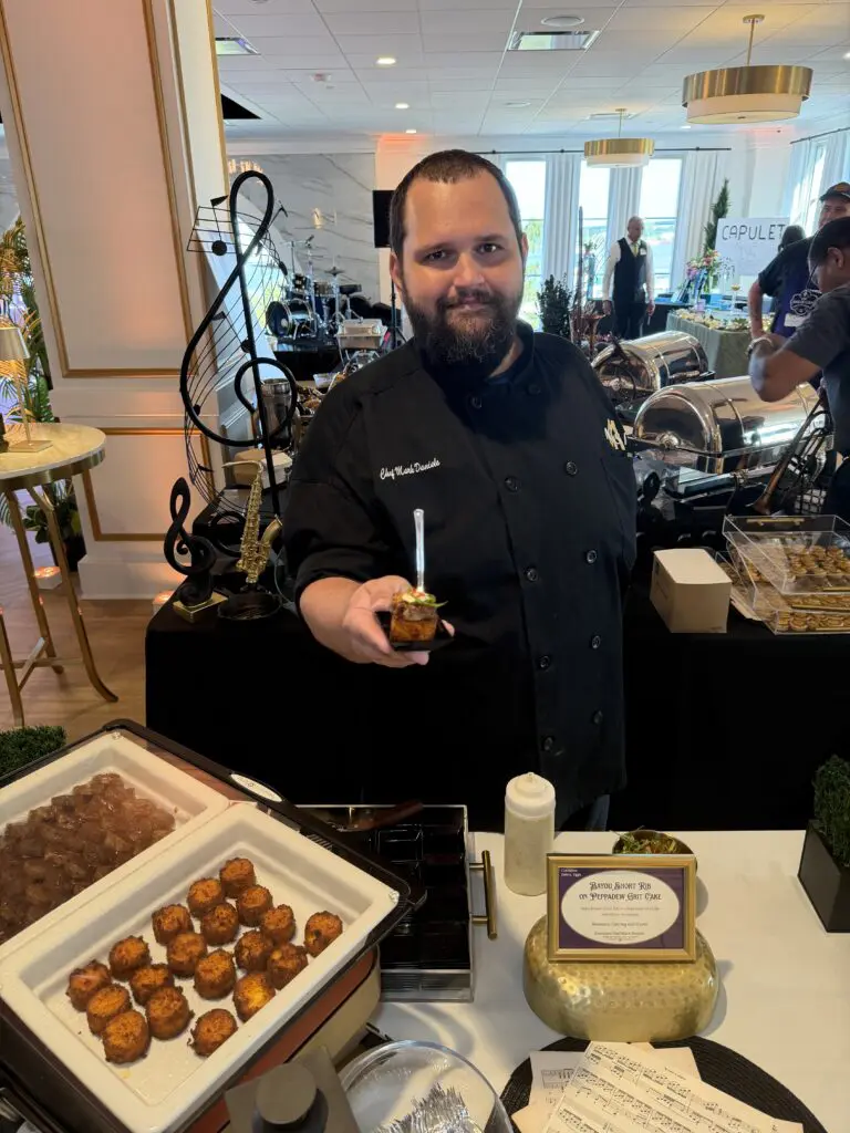 Messina’s brings home a win at tasty bites of the south 1 chef mark daniels bayou short rib on peppadew grit cake at nace tasty bites competition