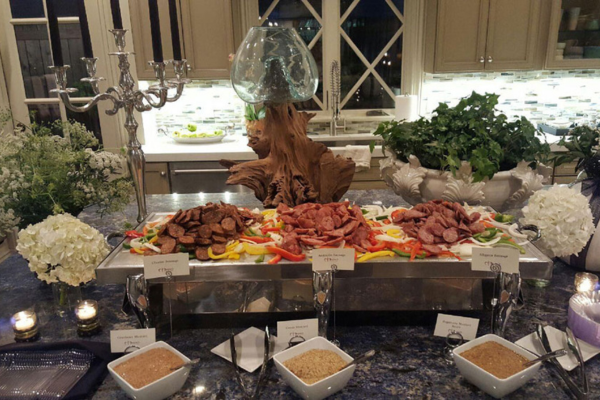 Catering display in a private home kitchen by Messina’s Catering