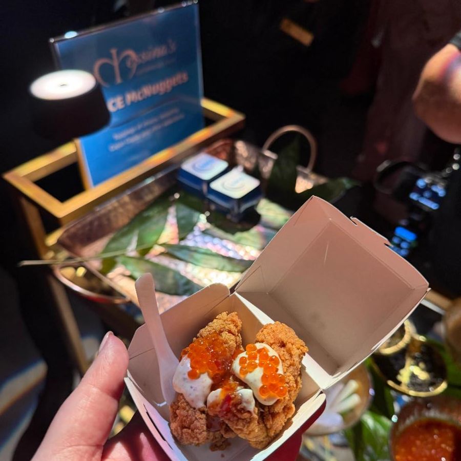 Messina’s takes part in the 2026 nace experience conference in new orleans 11 close-up of chicken nuggets topped with sauce and orange caviar in a small serving box